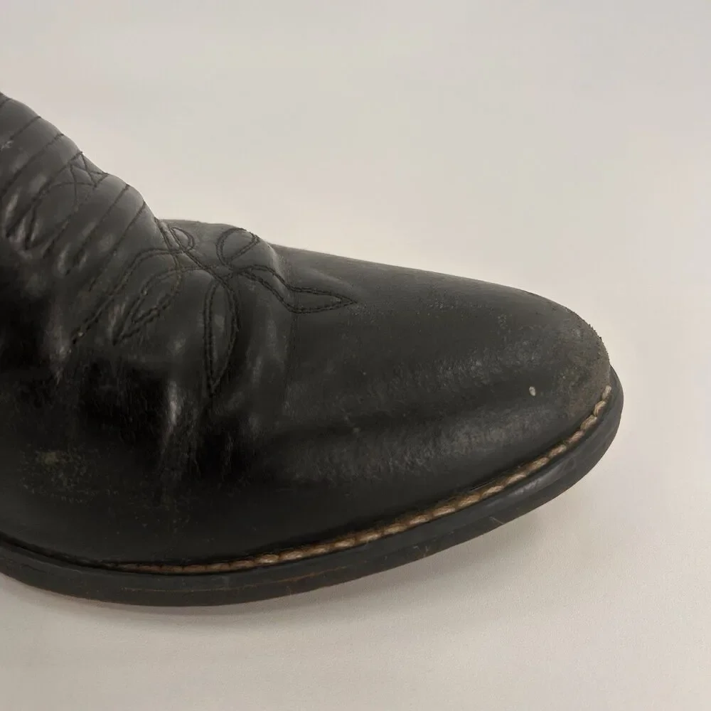 Justin Cowboy Boots 8.5 D Black Leather Western Scroll Stitch 1409 Pointed Toe